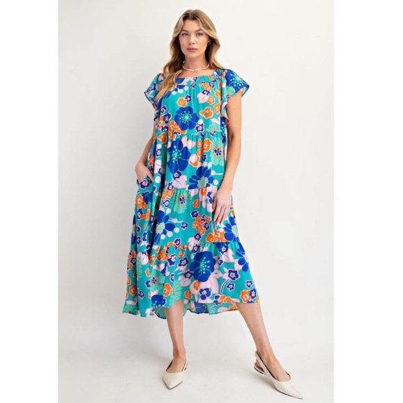 easel Dresses & Skirts - Easel Blue Floral Dress